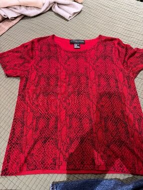 August Silk Red Snakeskin Print 100% Silk T-Shirt